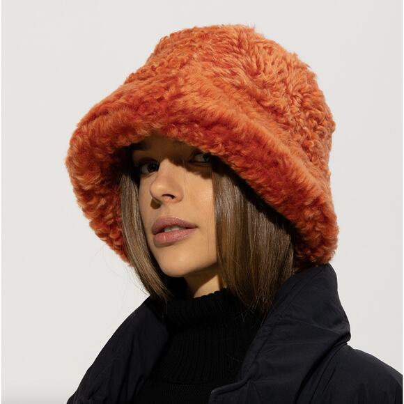 cult gaia kumi orange shearling wool bucket hat - Picture 1 of 8